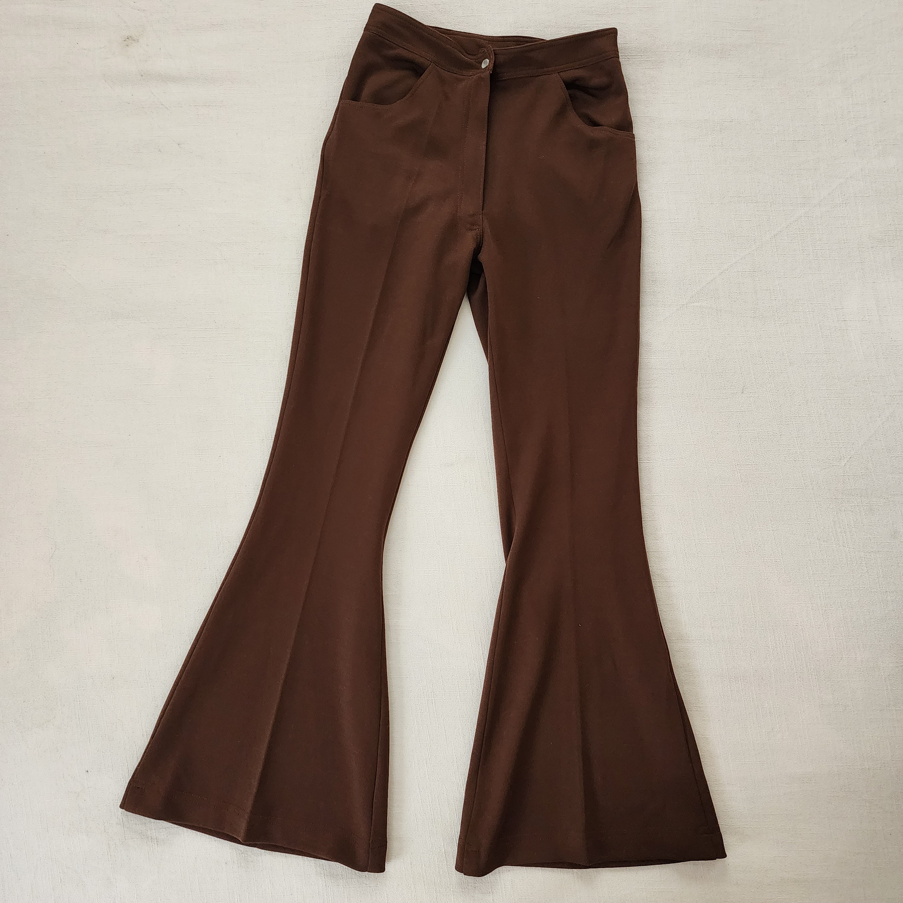 Vintage 70's Brown Herringbone Tweed Flared Wool Trousers