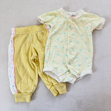 Load image into Gallery viewer, Vintage Yellow Bird Romper + Pants Bundle 3-6 months