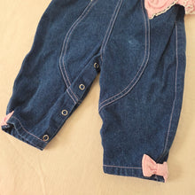 Load image into Gallery viewer, Vintage Heart + Bow Denim Bubble Overalls 9-12 months