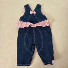 Load image into Gallery viewer, Vintage Heart + Bow Denim Bubble Overalls 9-12 months