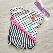 Load image into Gallery viewer, Vintage Polka Dot Stripe Constrast Romper 24 months