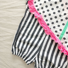 Load image into Gallery viewer, Vintage Polka Dot Stripe Constrast Romper 24 months