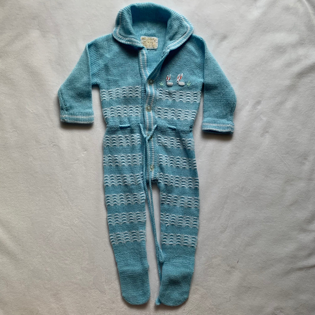 Vintage Bunny Embroidered Knit Footed PJs 3 months