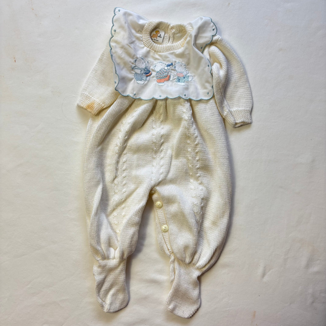 Vintage Musical Bears Knit Footed PJs 3 months