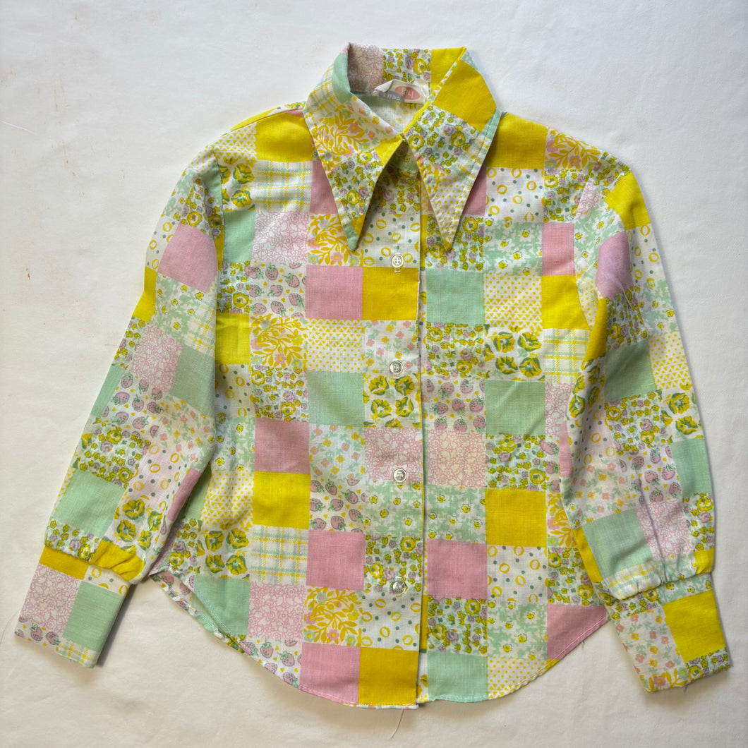 Vintage 70s Patchwork Pattern Long Sleeve kids 6/7