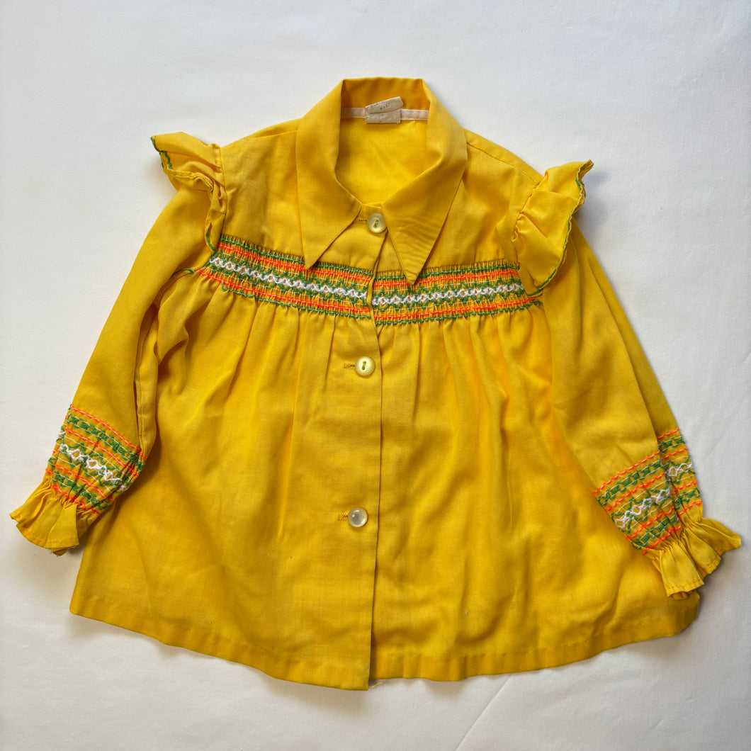 Vintage 70s Yellow Smocked Blouse 2t
