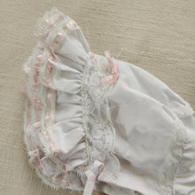 Load image into Gallery viewer, Vintage White Pink Lace Bonnet newborn
