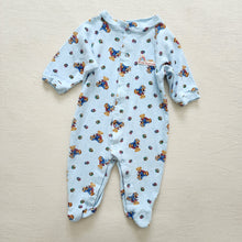 Load image into Gallery viewer, Vintage Blue Jean Teddy Bear Pattern Footed Pjs 6-9 months
