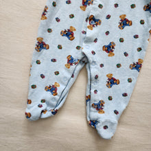 Load image into Gallery viewer, Vintage Blue Jean Teddy Bear Pattern Footed Pjs 6-9 months
