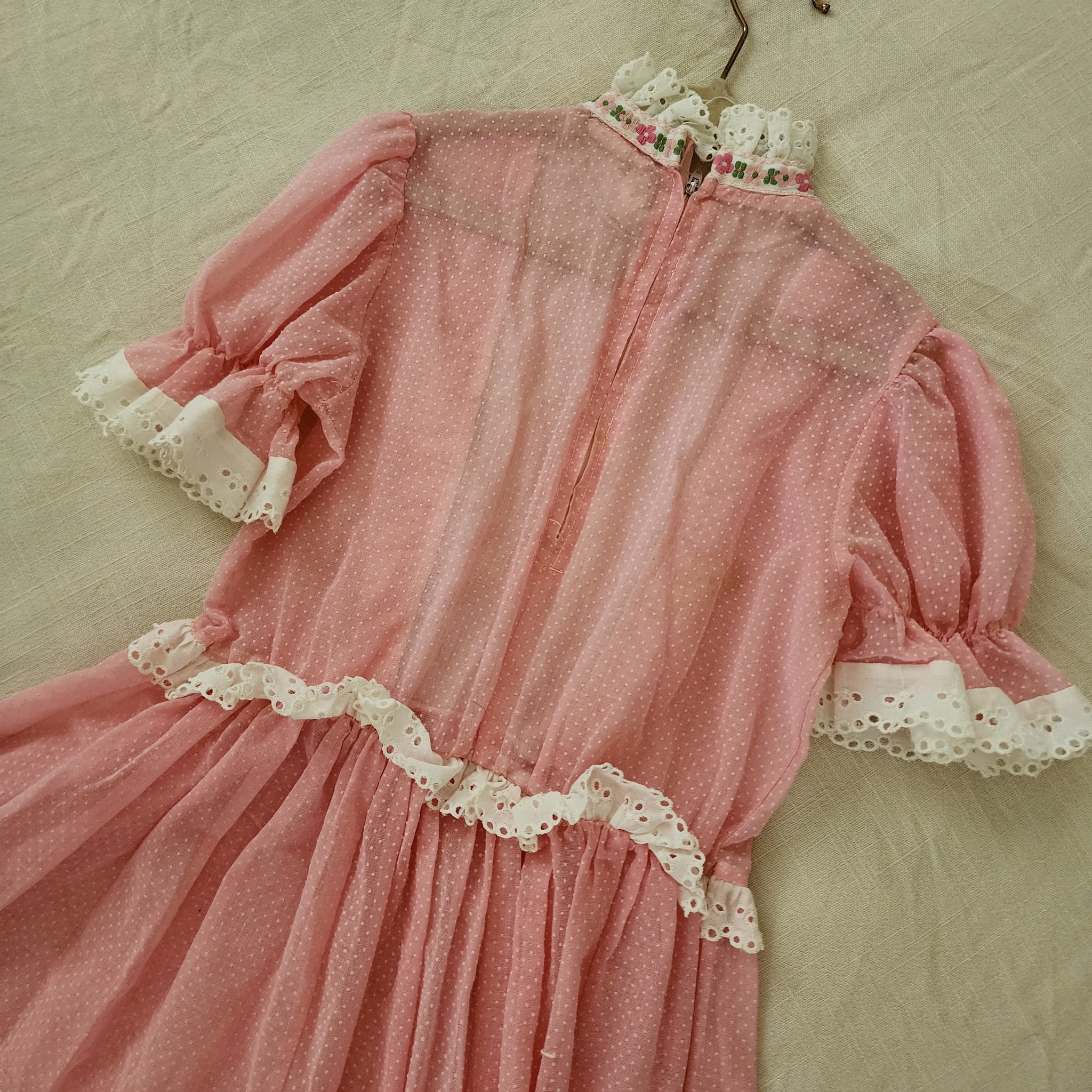 embroidered swiss dot maxi dress Vintage Semi-Sheer Pink Swiss Dot Maxi Dress kids 8/10 – Nostalgic Baby  Vintage