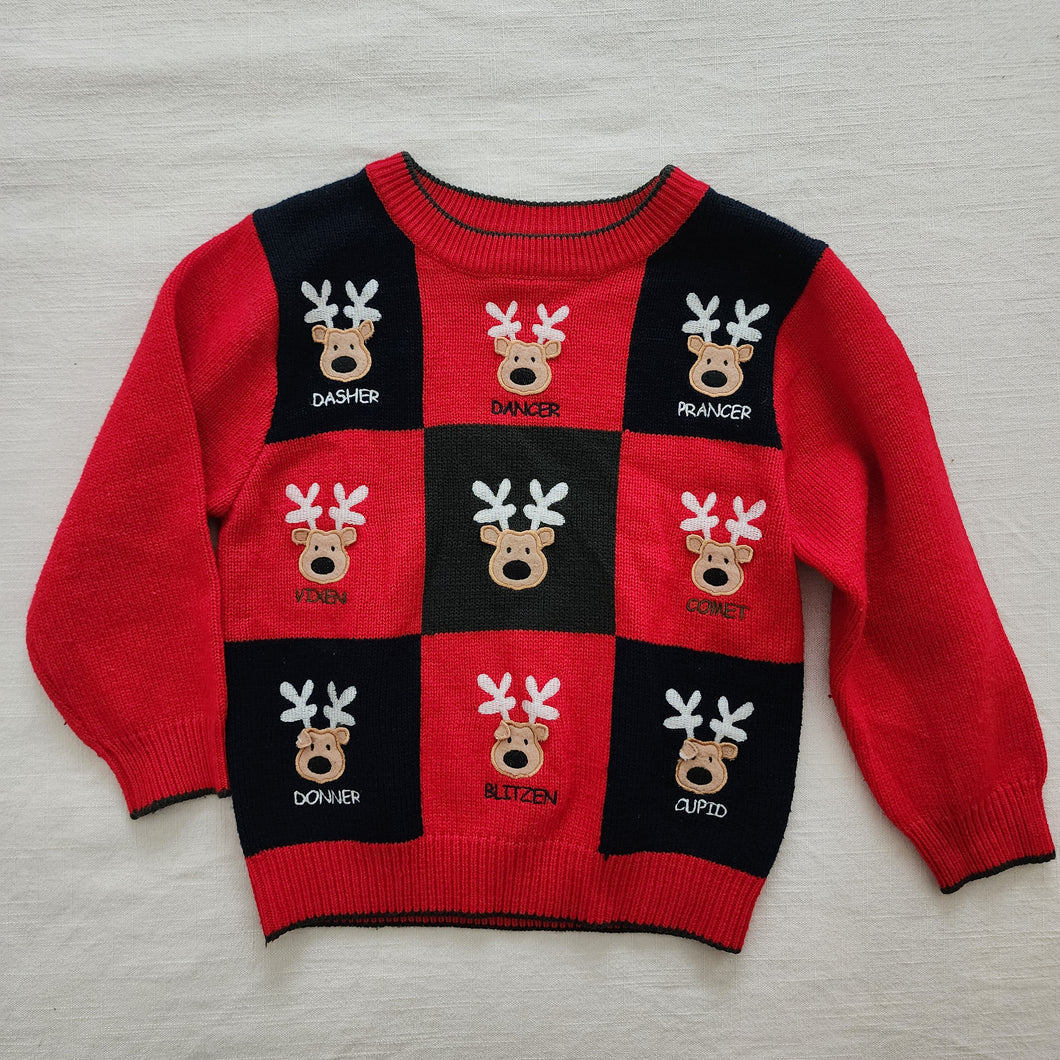 Vintage Reindeer Knit Checkerboard Sweater 4t