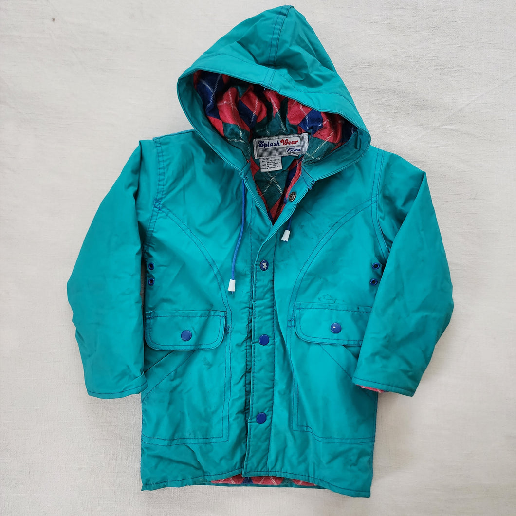 Vintage Teal Rain Coat Flannel Lined 5t