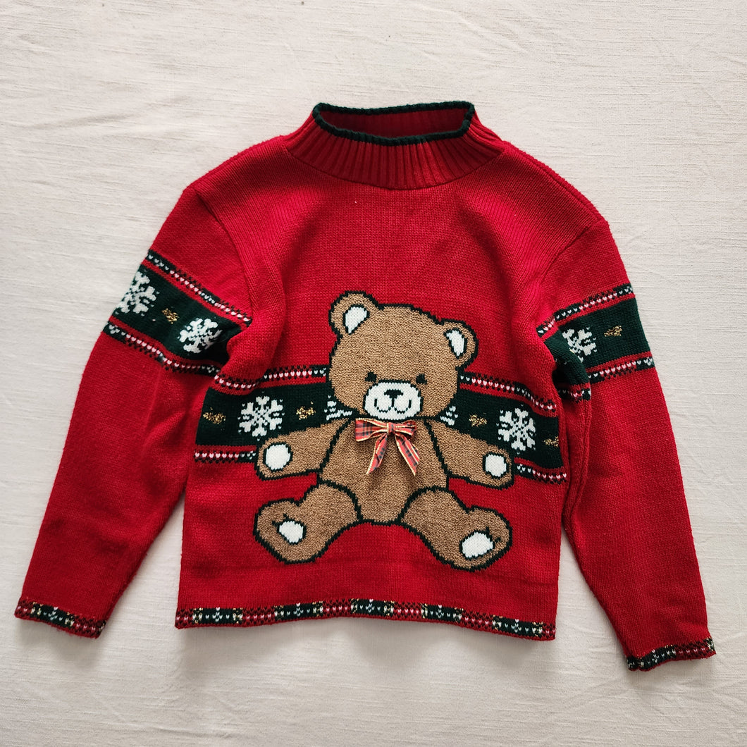 Vintage Christmas Bear Knit Sweater kids 8/10