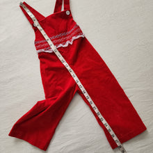 Load image into Gallery viewer, Vintage Red Velour Overalls 24 months
