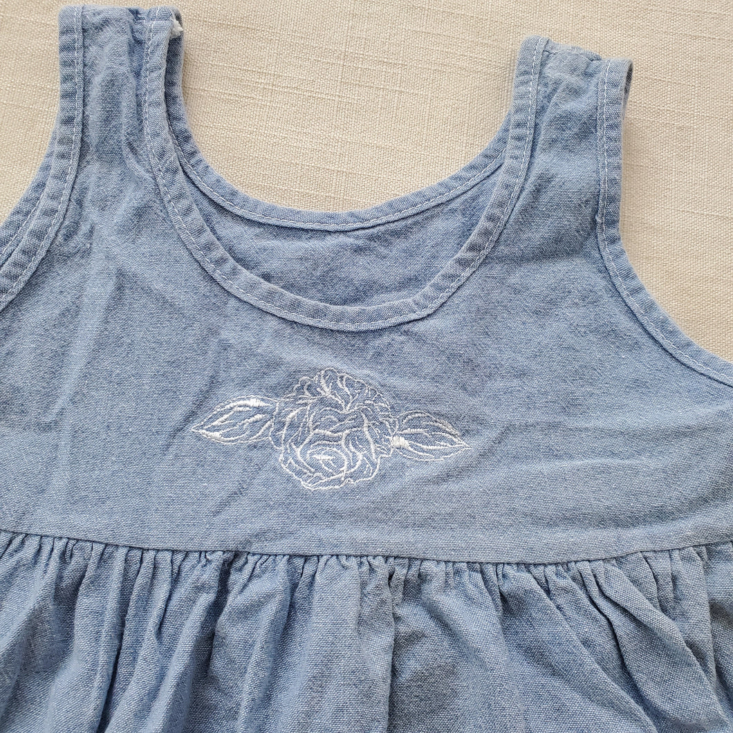 Vintage Chambray Flower Embroidered Dress 3t/4t