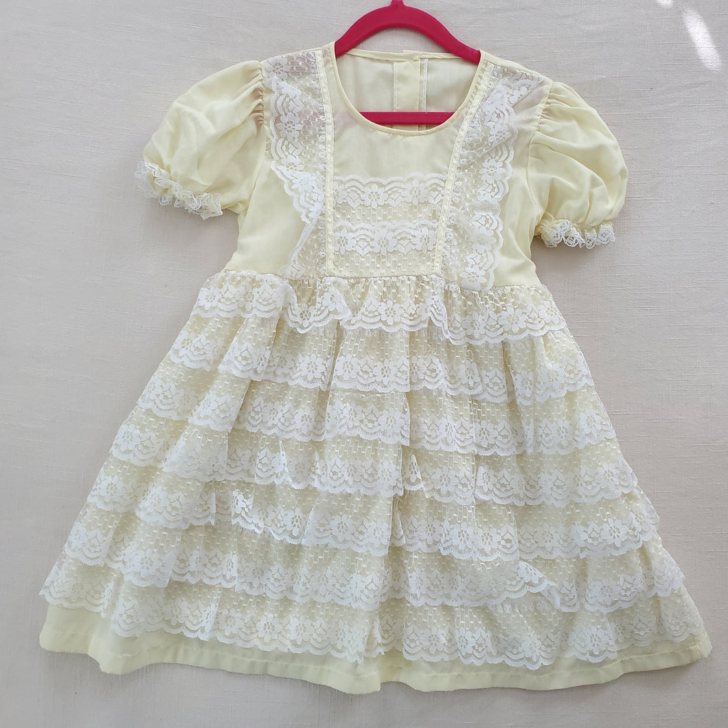 Vintage Pastel Yellow Tier Lace Dress 5t/6