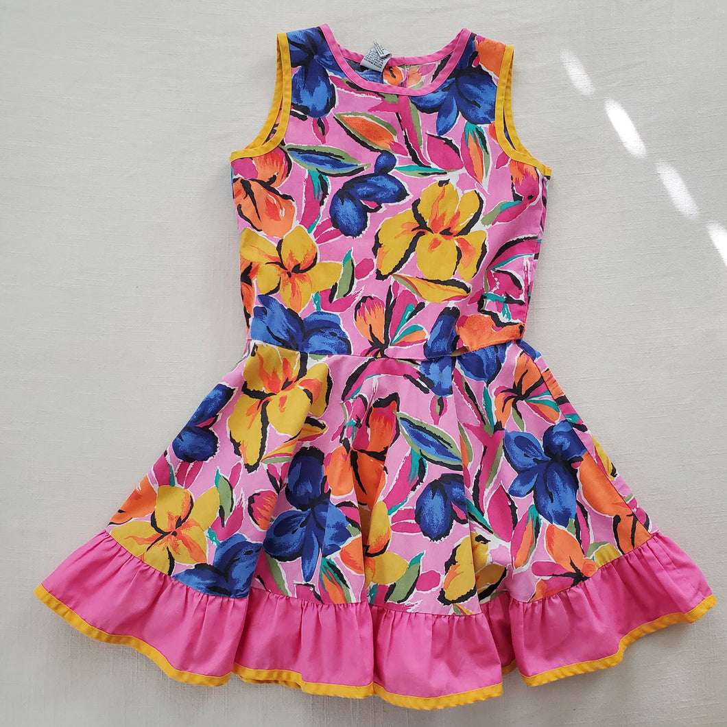 Vintage Bright Floral Dress kids 6 *flaw