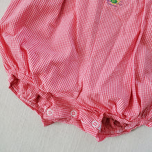 Load image into Gallery viewer, Vintage Frog Gingham Bubble Romper 6 months
