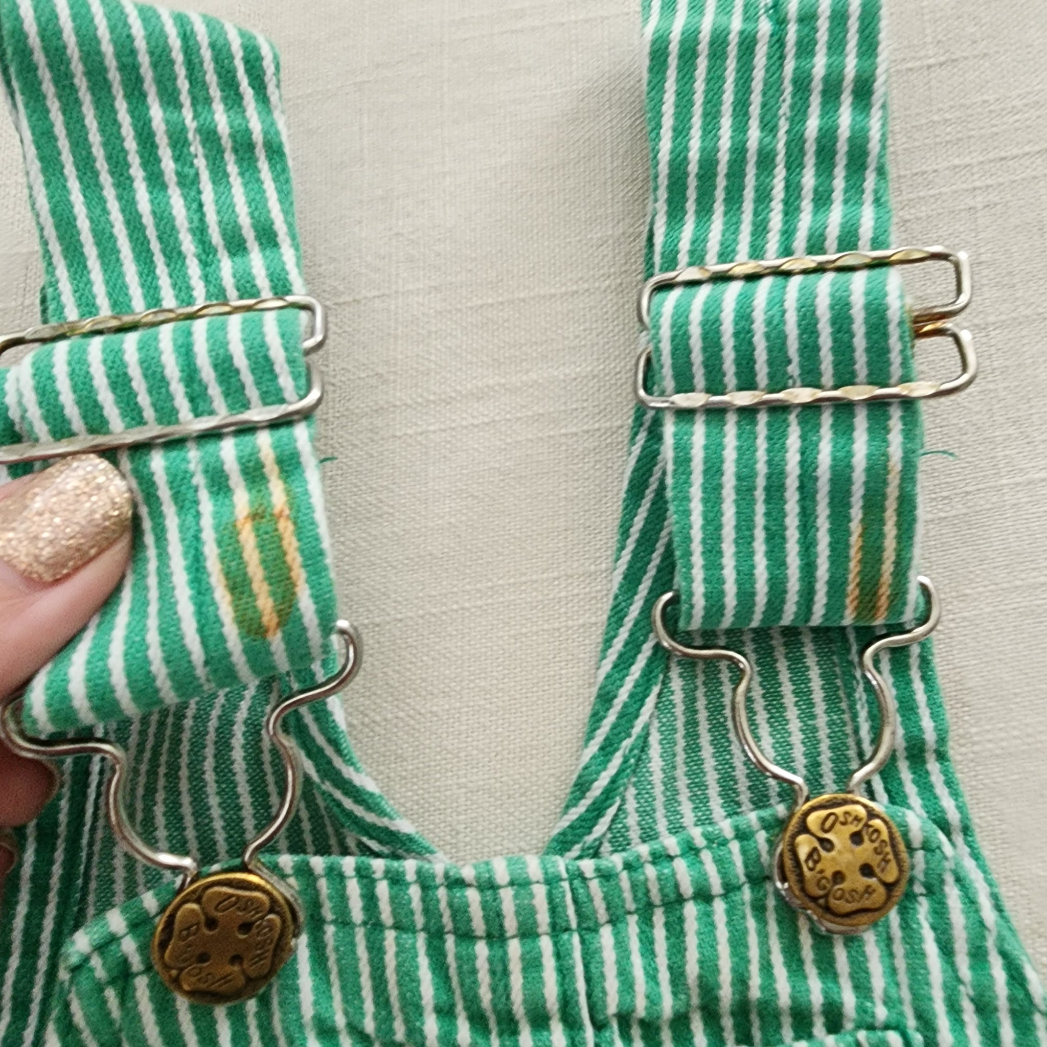 Vintage 80s Oshkosh Green Engineer Striped Shortalls 3t/4t