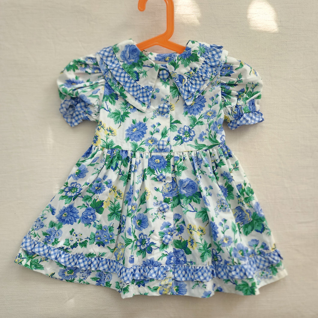 Vintage Blue Floral Gingham Dress 2t+