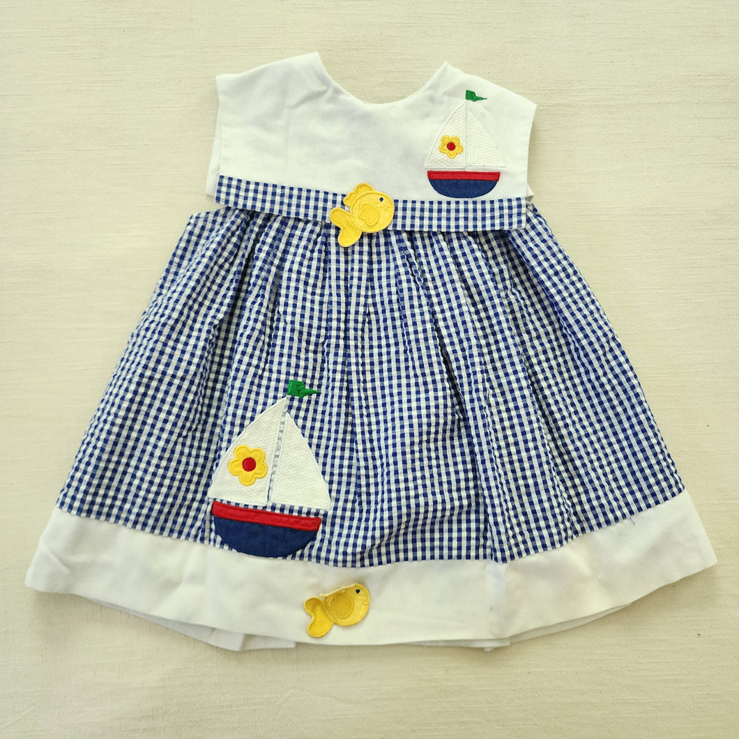 Vintage Samara Sailboat & Fish Seersucker Dress 4t