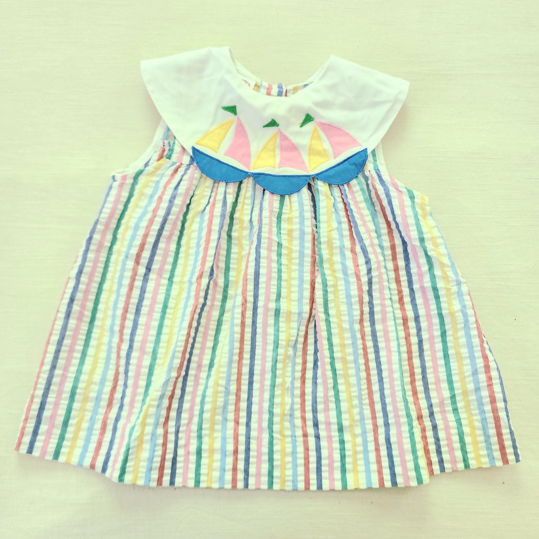 Vintage Sailboat Striped Seersucker Dress 4t