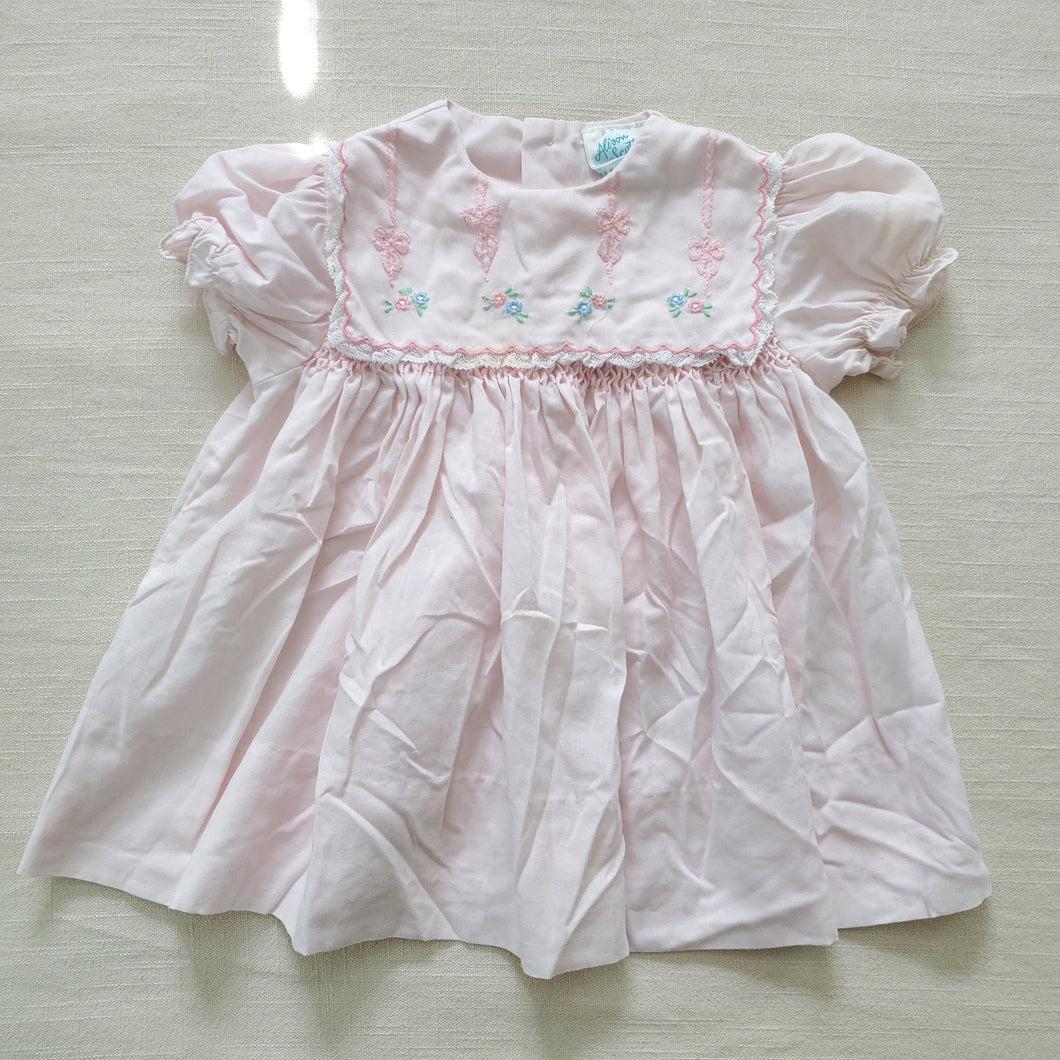 Vintage Pink Embroidered Bib Dress 9-12 months