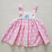 Load image into Gallery viewer, Vintage Sailboat Polka Dot Pink Dress 12-18 months
