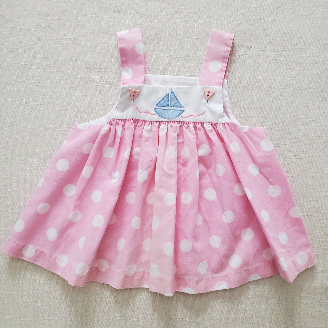 Vintage Sailboat Polka Dot Pink Dress 12-18 months