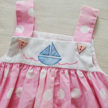 Load image into Gallery viewer, Vintage Sailboat Polka Dot Pink Dress 12-18 months
