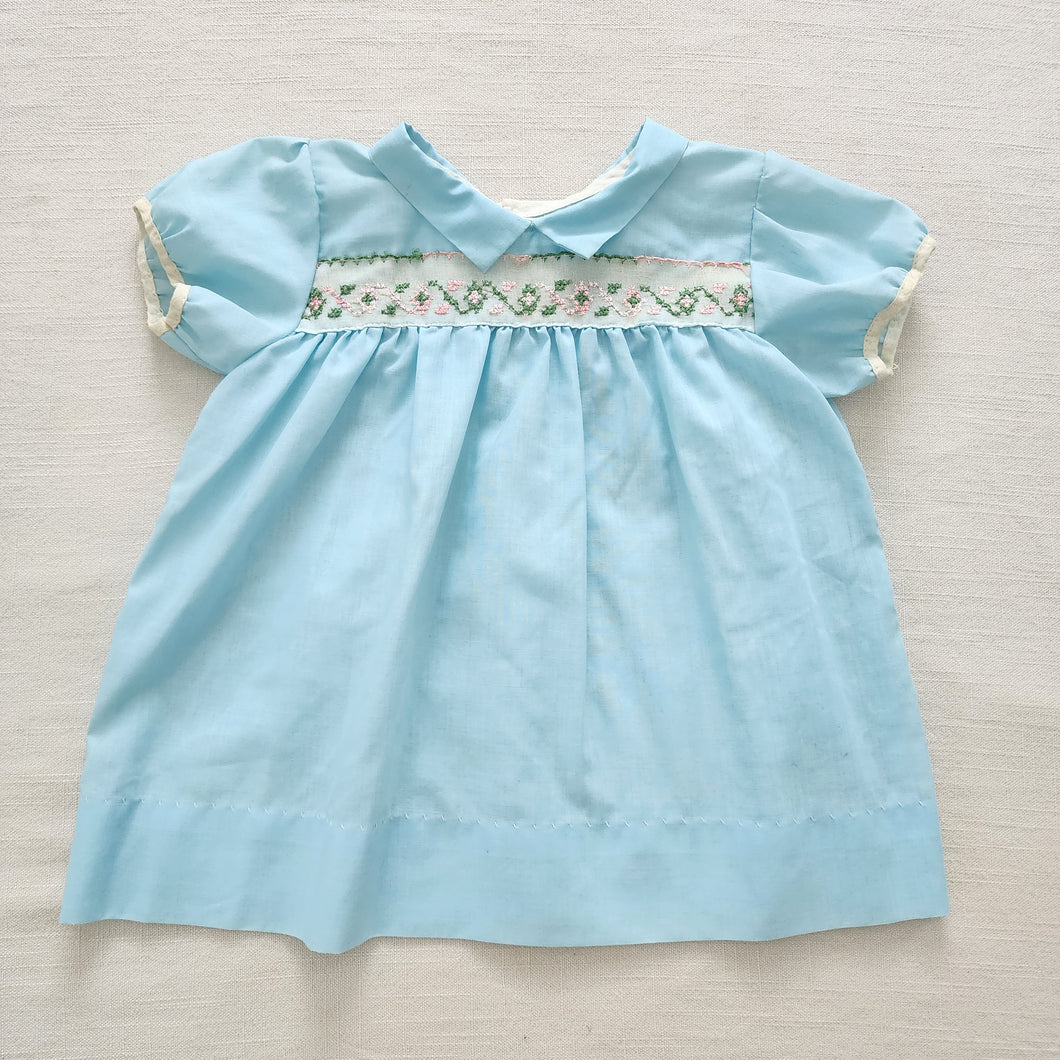 Vintage 50s Blue Cross-stitch Dress 12 months
