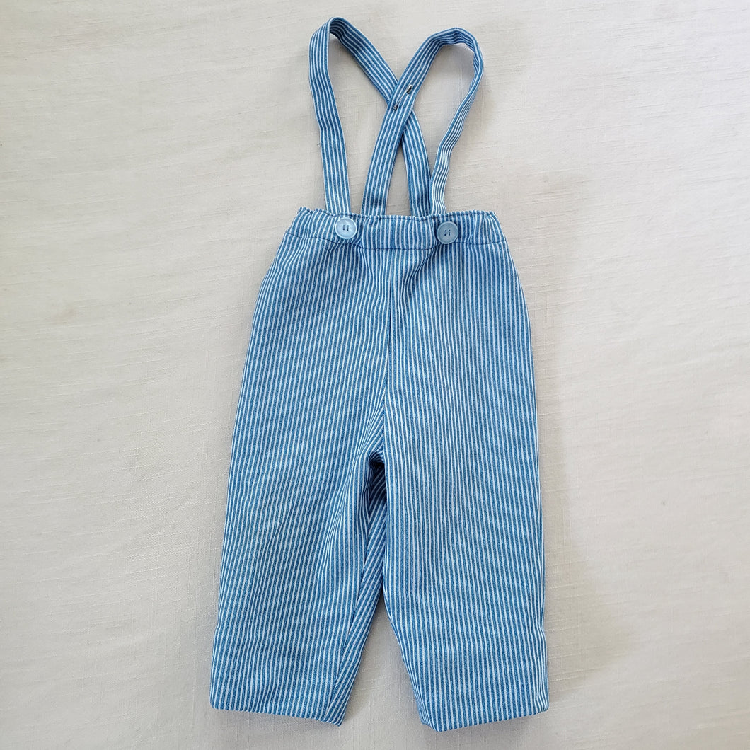 Vintage Blue Striped Suspender Pants 12-18 months