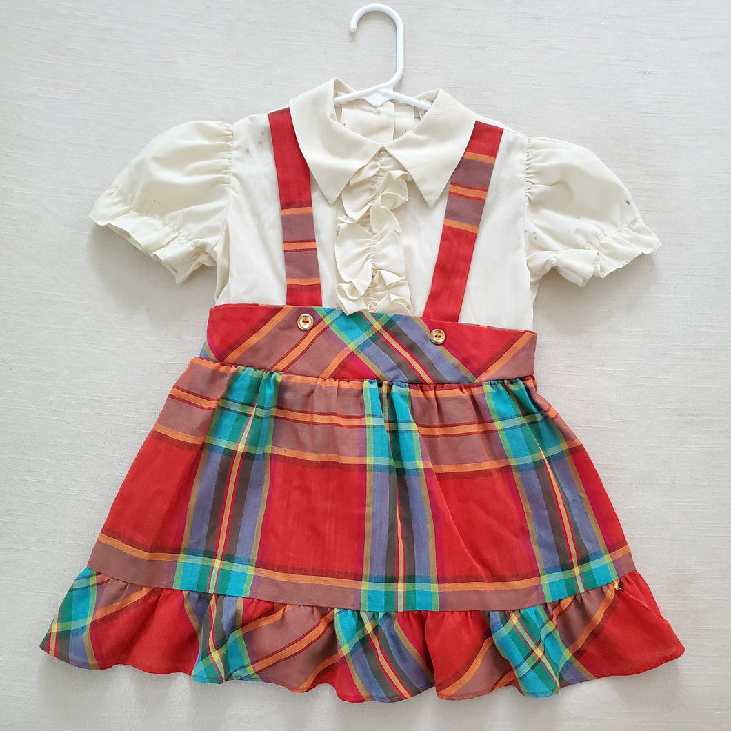 Vintage 70s Plaid/Cream Dress 3t