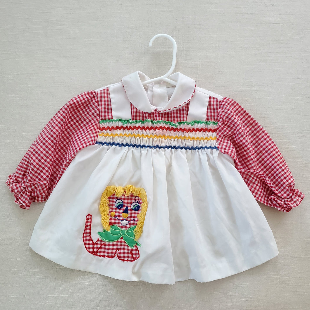 Vintage Smocked Lion Gingham Dress 6 months