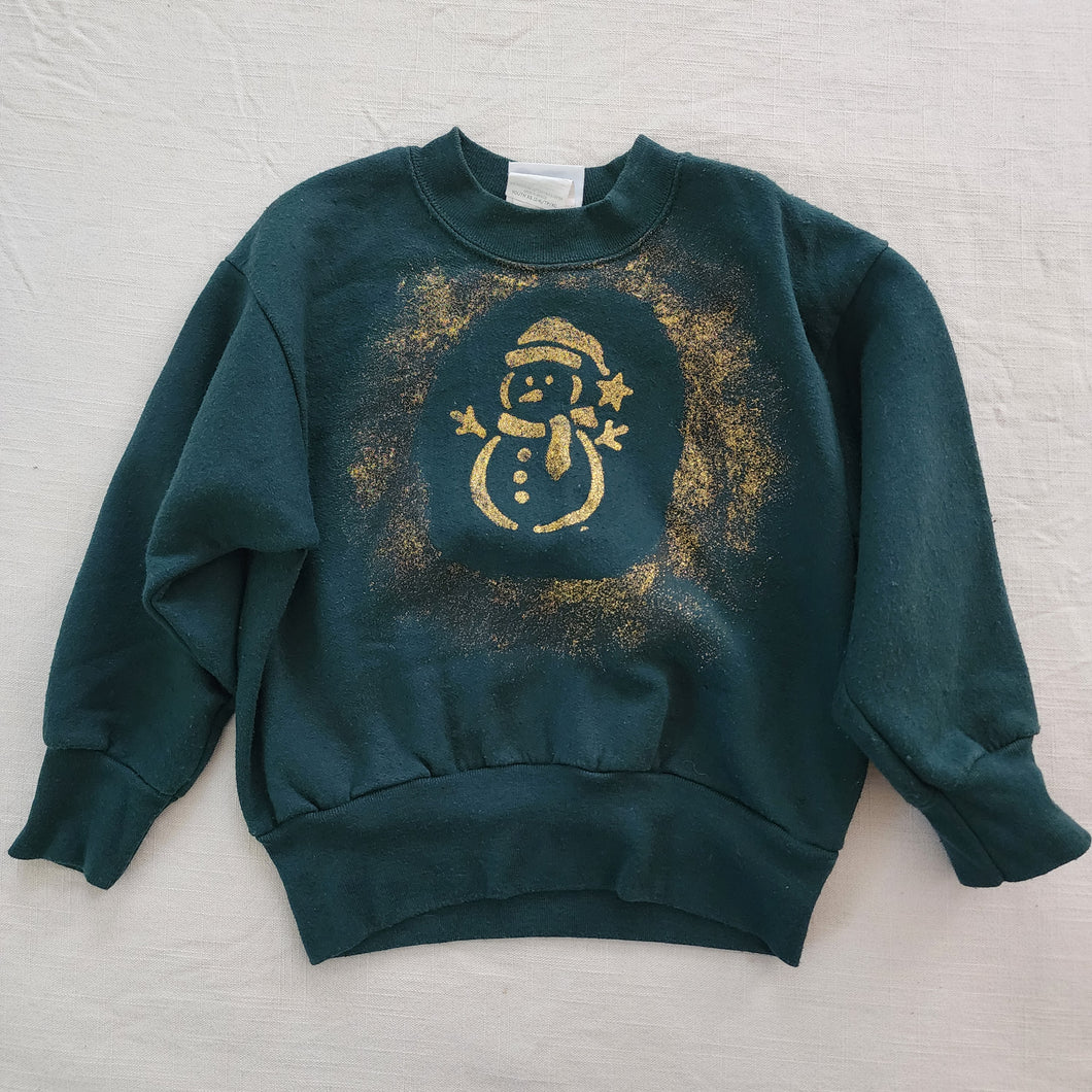 Y2k Snowman Dark Green Crewneck 3t/4t