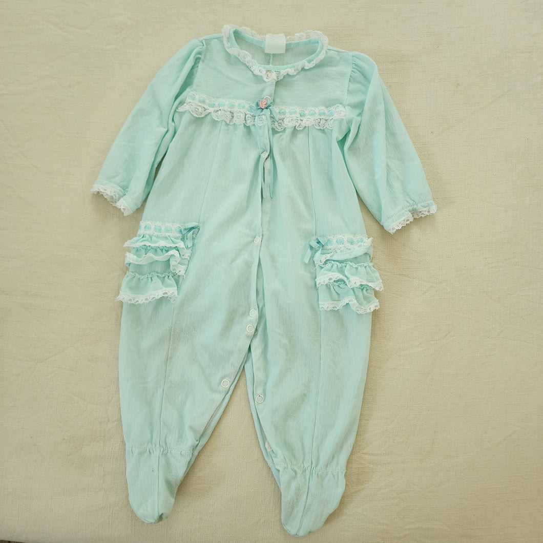 Vintage Mint Blue Ruffle Bum Pajamas 9-12 months