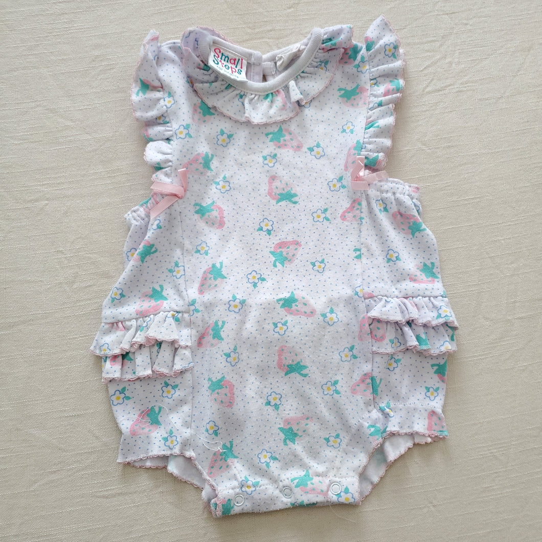 Vintage Floral/Strawberry Ruffle Bum Romper 12 months *flaw