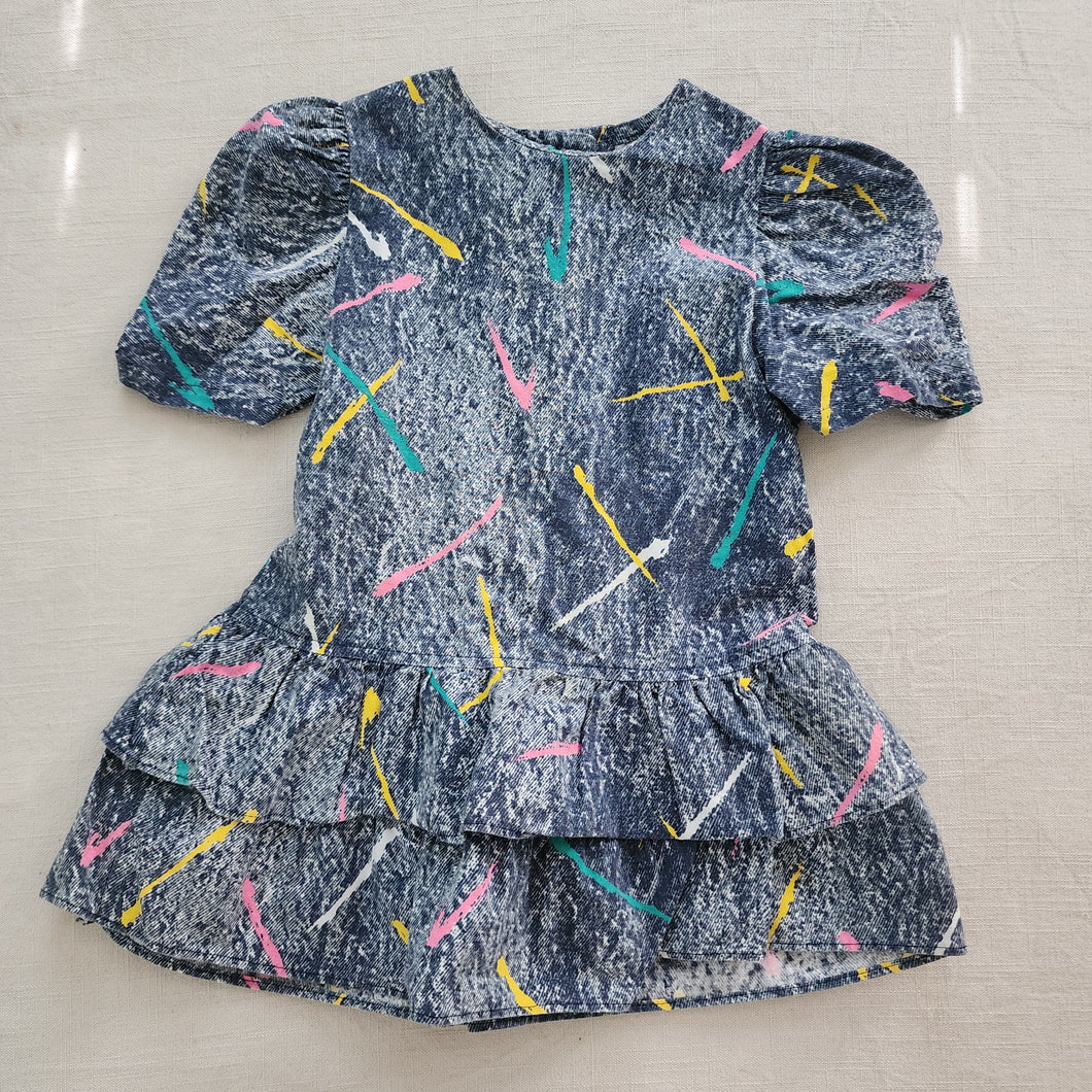 Vintage 80s Paint Splatter Ruffle Dress 4t