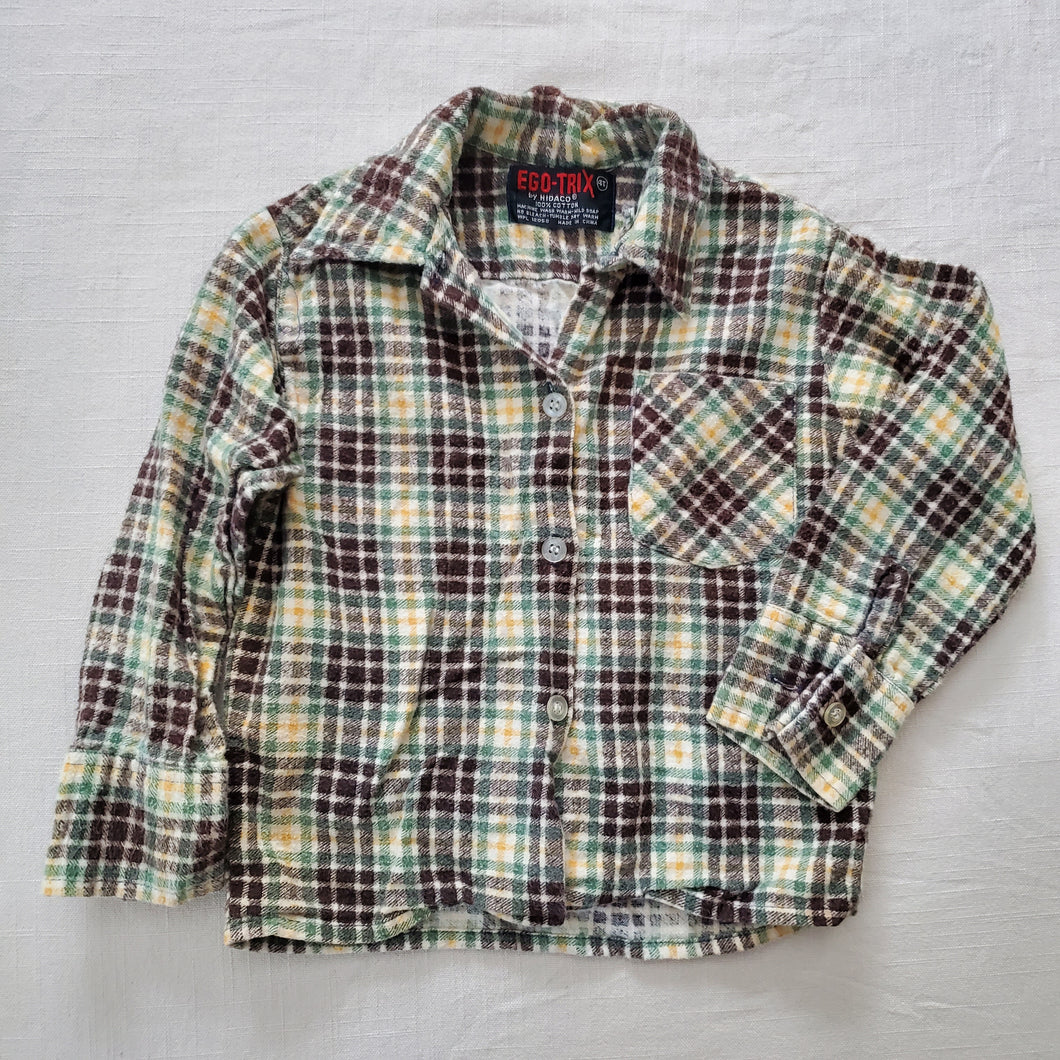 Vintage Green/Neutral Plaid Buttondown Shirt 4t