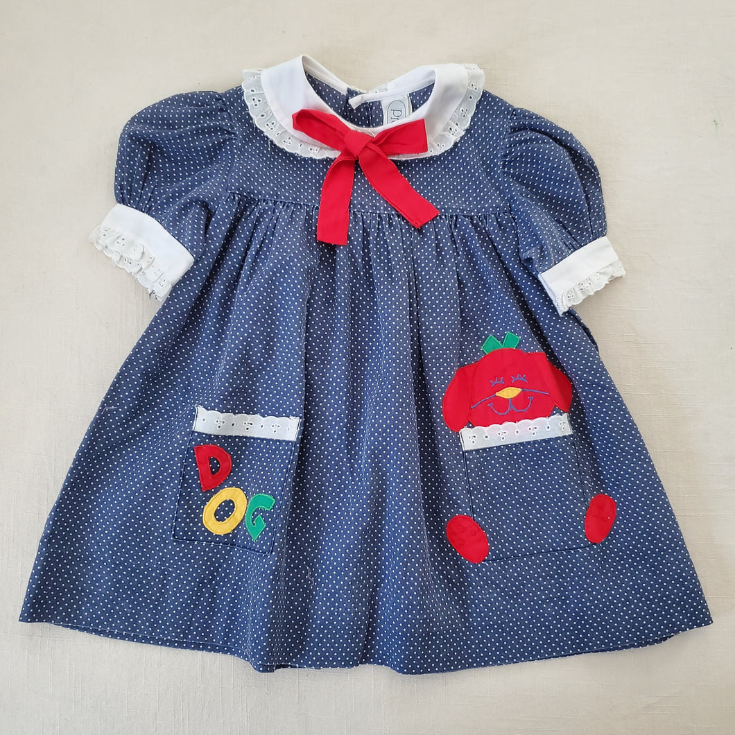 Vintage Dog Applique Dotted Dress 3t/4t