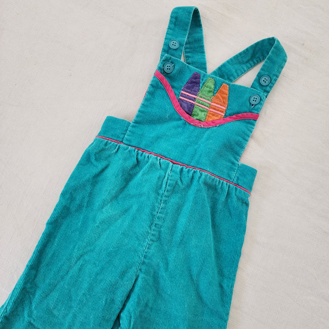 Vintage Crayon Applique Bright Overalls 3t/4t