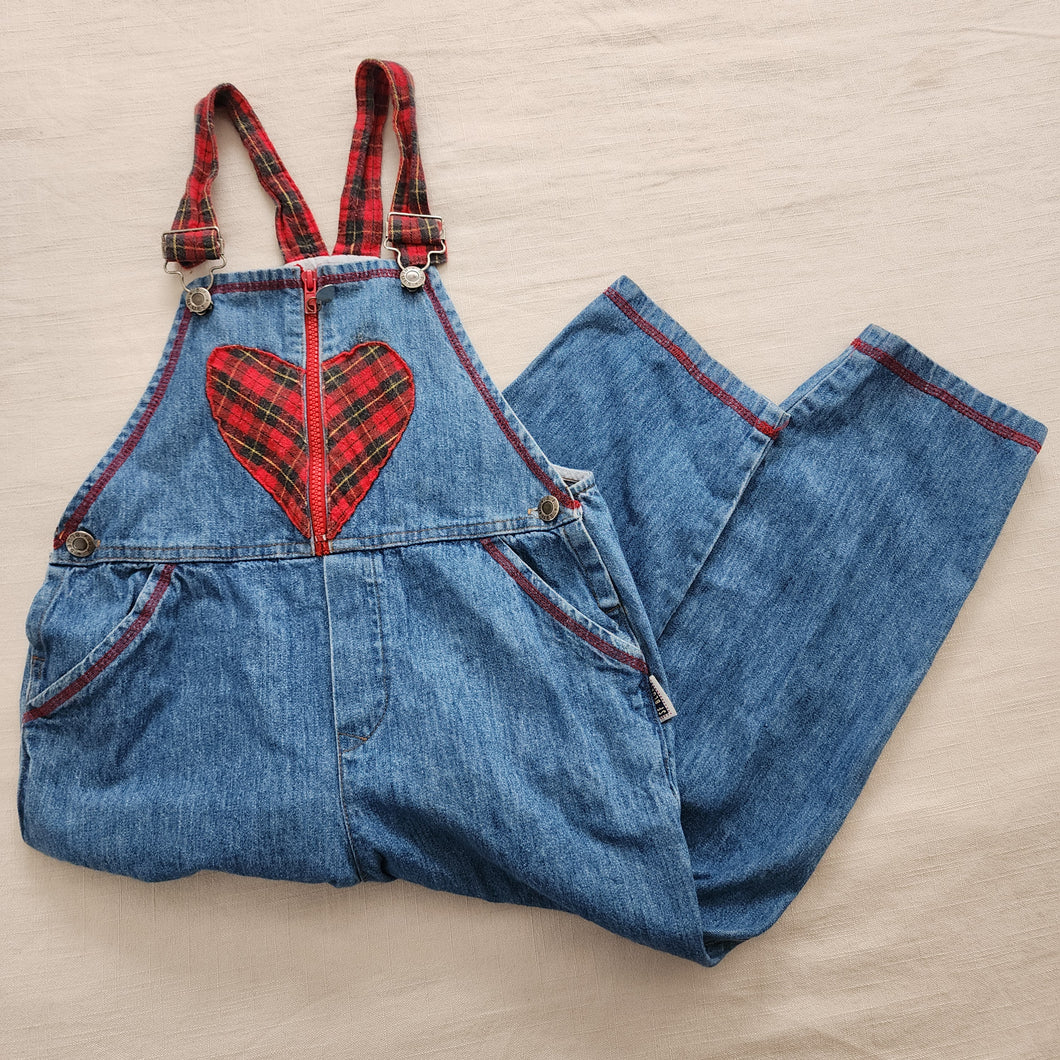 Vintage Plaid Heart Denim Overalls kids 6