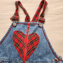 Load image into Gallery viewer, Vintage Plaid Heart Denim Overalls kids 6
