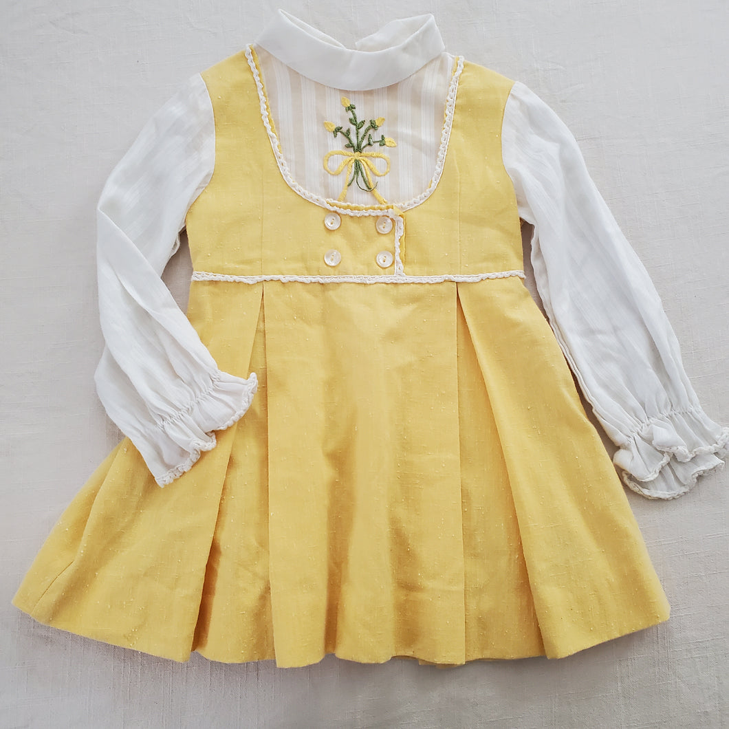 Vintage 70s Yellow Long Sleeve Dress 4t