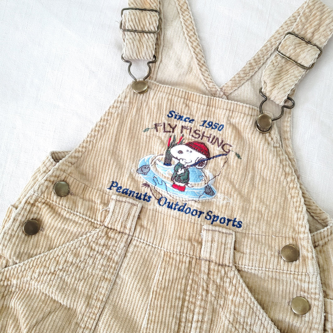 Vintage Snoopy Fishing Tan Overalls 18 months