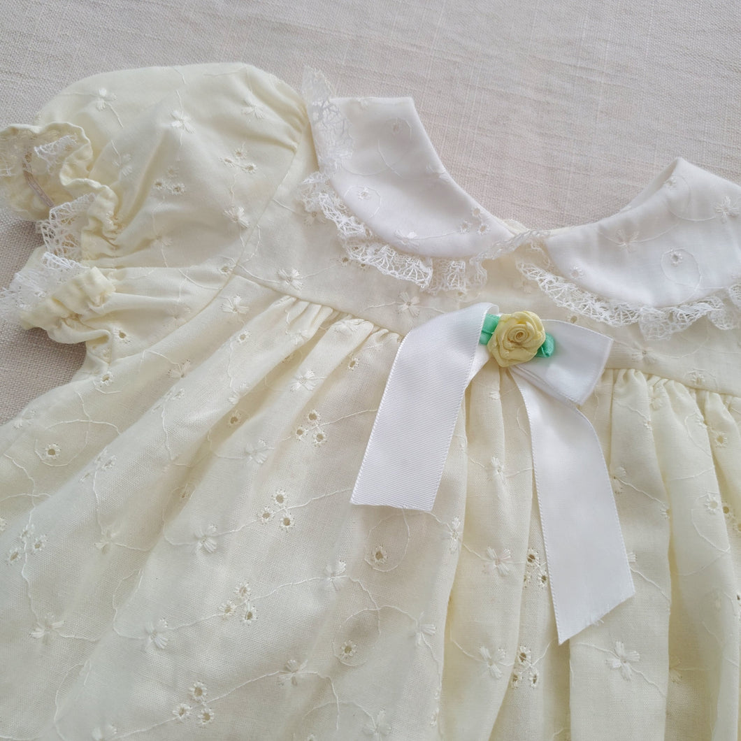 Vintage Pale Yellow Eyelet Dress 3 months