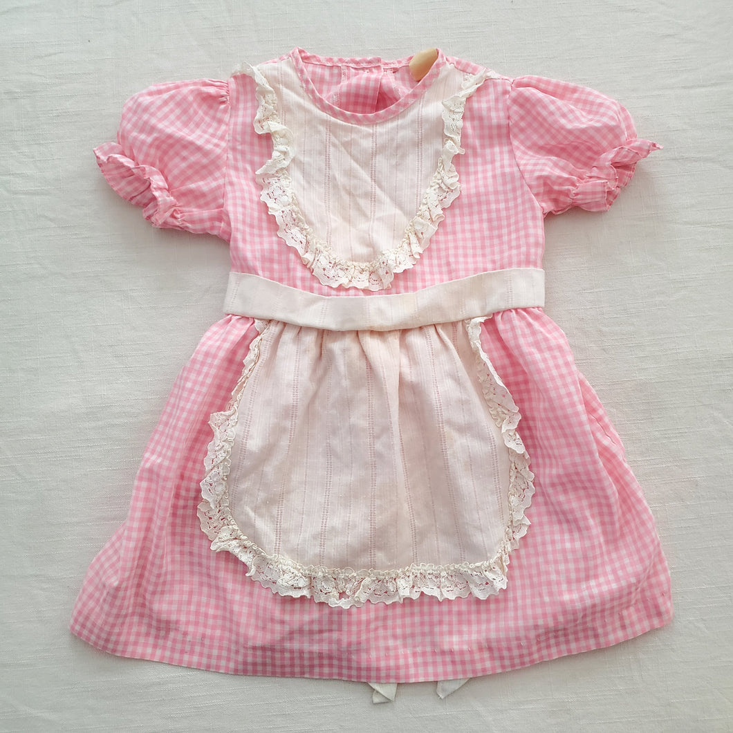 Vintage Pink Gingham Apron Dress 3t