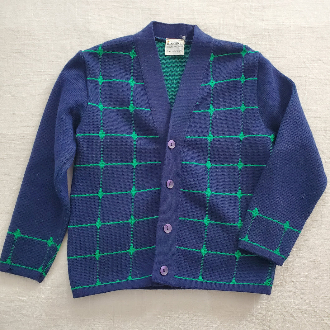 Vintage 60s Wool Grid Knit Cardigan 4t/5t *flaw