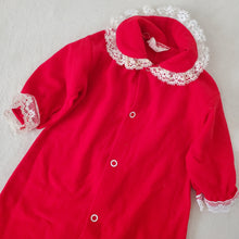 Load image into Gallery viewer, Vintage Red Lace Footed PJs 3-6 months
