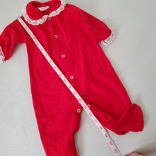 Load image into Gallery viewer, Vintage Red Lace Footed PJs 3-6 months
